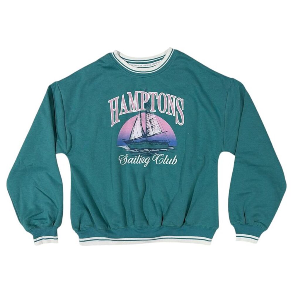 Limited Too Women's Regular Fit Soft Fleece Graphic Pullover Sweatshirt - Green